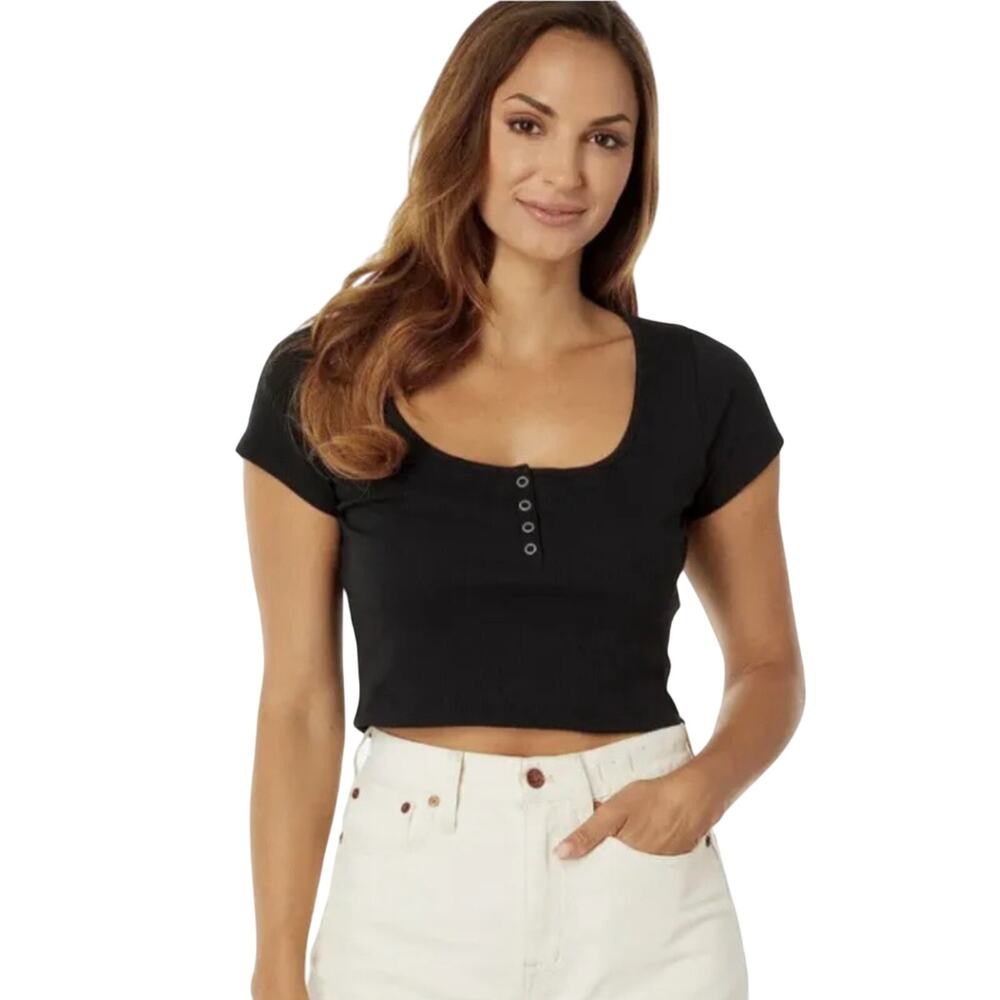 Madewell Ribbed Henley High-Crop Tee Women’s size XS